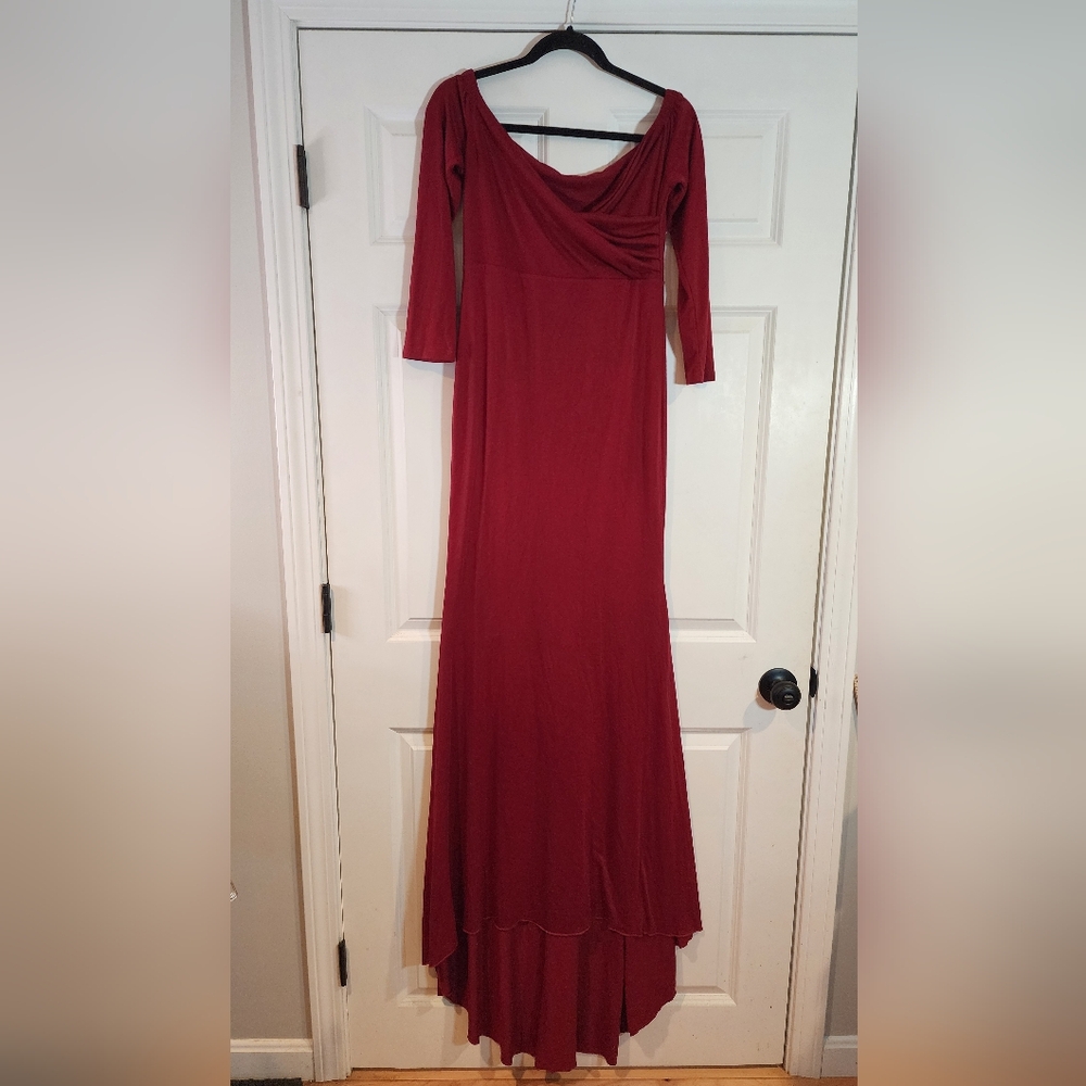 Stretchy red off the shoulder high low 3/4 sleeve Formal Gown M